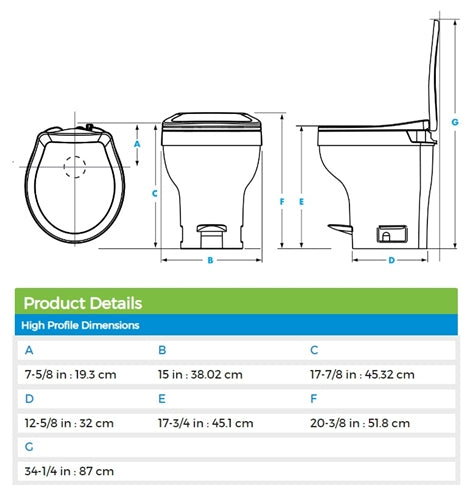 Thetford | Inodoro Aqua-Magic VI Hi para autocaravana con descarga de pie | 31835 | Blanco
