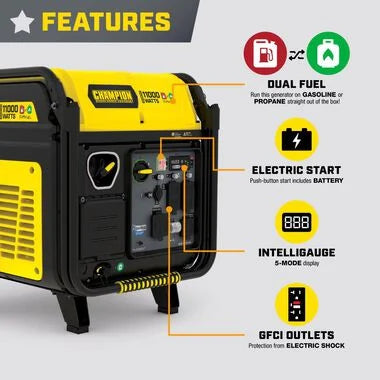 Champion | Electric Start Dual Fuel Inverter Generator | 201417 | With CO Shield | 11,000W