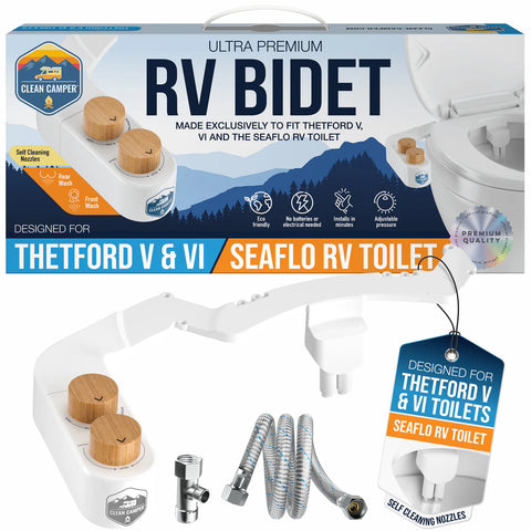 Clean Camper | Custom RV Bidet for Thetford V, VI & SeaFlo RV Toilets | CC-THETFORD-VI-BIDET | White