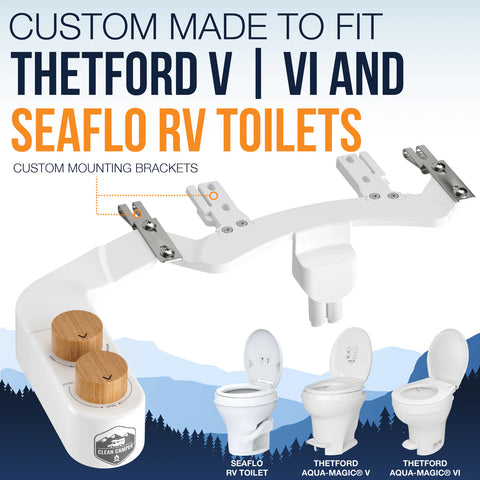 Clean Camper | Custom RV Bidet for Thetford V, VI & SeaFlo RV Toilets | CC-THETFORD-VI-BIDET | White