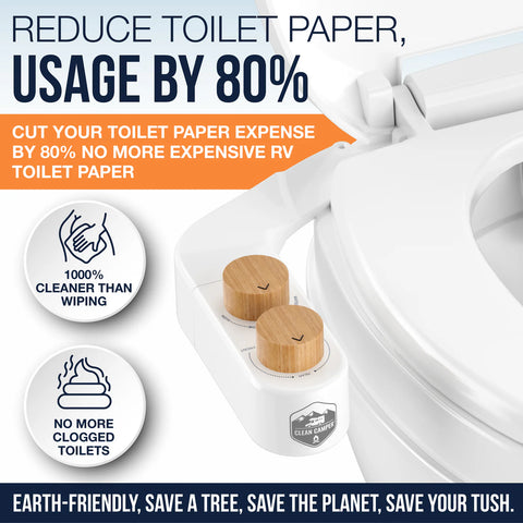 Clean Camper | Custom RV Bidet for Thetford V, VI & SeaFlo RV Toilets | CC-THETFORD-VI-BIDET | White