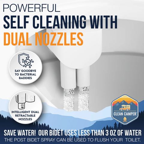 Clean Camper | Custom RV Bidet for Thetford V, VI & SeaFlo RV Toilets | CC-THETFORD-VI-BIDET | White