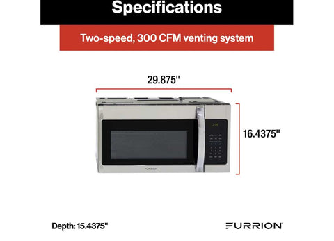 Furrion | Horno microondas de convección sobre la estufa | FMCM15A-SS | 2022007898 | 2.ª generación | 1.5 pies cúbicos | 900 vatios | Acero inoxidable
