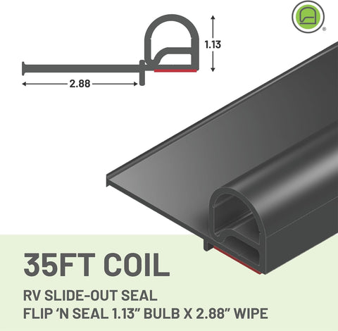 Jaeger | Junta deslizable Flip'N Seal | 35066 | 04002897 | Limpiaparabrisas de 2,88" | Bombilla de 1,13" | Longitud de 35' | Negro