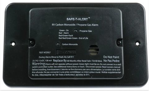 MTI Industries | Alarma profesional de LP/CO con relé | Montaje empotrado | 25-742-R-BL-TR-KIT | Anillo embellecedor | Negro