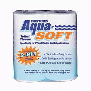Thetford | Papel higiénico Aqua-Soft de 2 capas para autocaravanas | 03300 | Paquete de 4