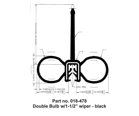 AP Products | Double Bulb with Wiper 2" x 2-1/4" x 35 | 018-478-35 | 35' Roll | Black