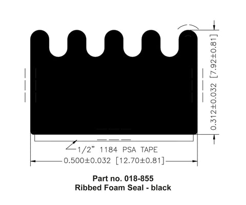 AP Products | Foam Seal w/ Tape with Rib with PSA 1/2" x 5/16" x 50' | 018-855 | 50' Roll | Black