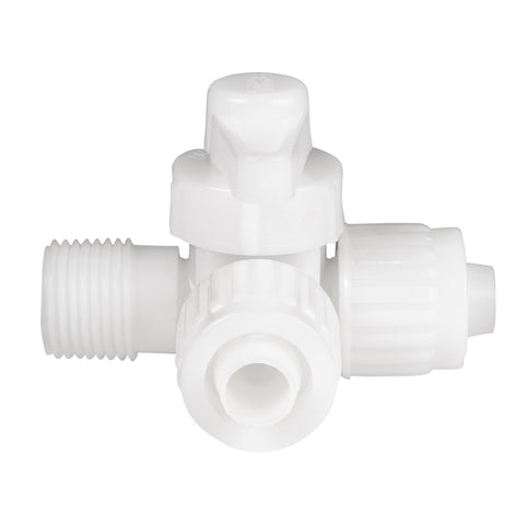 Flair-It | 3 Way Bypass Valve | 06912 | 90 Degree Center Drain | 1/2" PEX x 1/2" Male Pipe Thread x 1/2" PEX