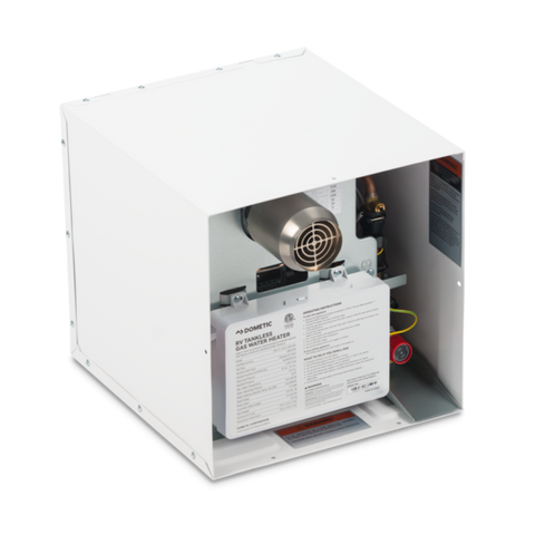 Dometic | 60,000 BTU Tankless Water heater; Includes White Door | 9630002209  | WH-TL-60G-AM-WA | Electronic Ignition | Adjustable Temperature | Built-In Freeze Control | White