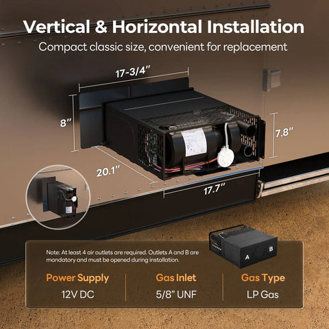 Fogatti | Insta-Heat Ultra 35,000 BTU RV Furnace | RF035A0N | Includes wired controller | 260 CFM