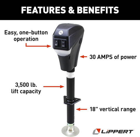 Lippert | Electric Tongue Jack | 285318 | 3,500 lb Capacity | 2.25" Tube