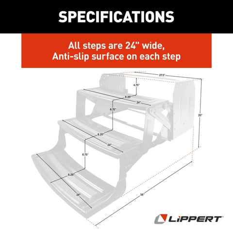 Lippert | Escalón de triple radio para autocaravana de 24" | 432690 | Caída de 9"