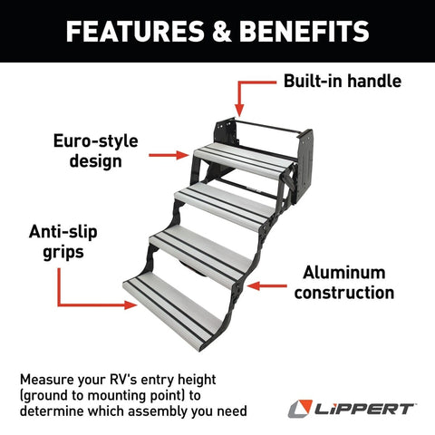 Lippert Quad Step Features Diagram - Euro Design with Built-in Handle | United RV Parts
