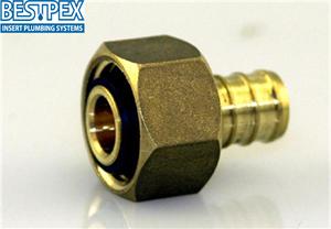 Flair-It 51196 Brass PEX 1/2" Barb x 1/2" FPT SWV Coupling Adapter - Front View | United RV Parts