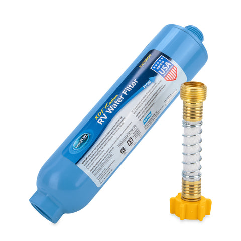 Camco | TastePURE RV / Marine In Line Water Filter with Flexible Hose Protector | 40043