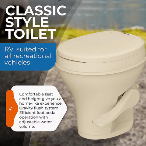Seaflo | Residential Height RV Toilet | SFRTPH-02-01 | Plastic | Foot Pedal | Bone