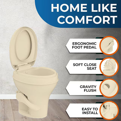 Seaflo | Residential Height RV Toilet | SFRTPH-02-01 | Plastic | Foot Pedal | Bone