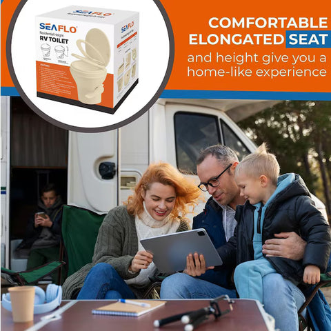 Seaflo | Residential Height RV Toilet | SFRTPH-02-01 | Plastic | Foot Pedal | Bone