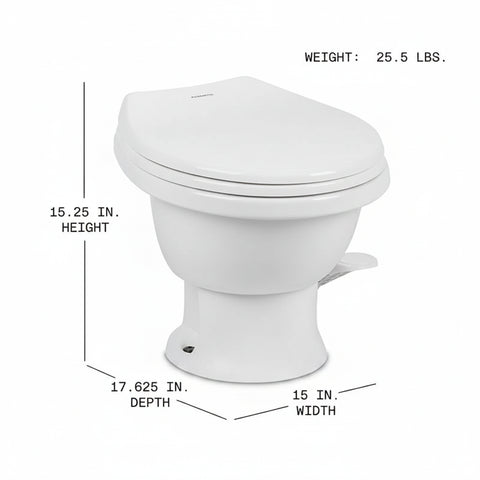 Dometic  | 411 Low Profile Toilet  | 9610008263 | Gravity Flush | Porcelain Bowl | Soft-Close Seat | White