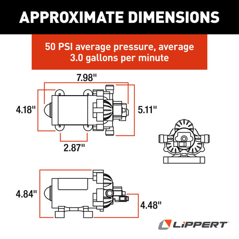 Lippert | Flow Max Water Pump | 689052 | 12 V | 3.0 GPM | 50 PSI