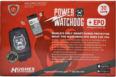 Hughes Auto | 30 Amp Bluetooth Surge Protector | PWD30-EPO-H | With Auto Shutoff | Hardwired