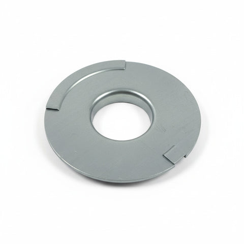 Silver Metal Suburban RV Furnace Duct Collar 051240 - Flat Lay Bottom View Showing Mounting Tabs | United RV Parts