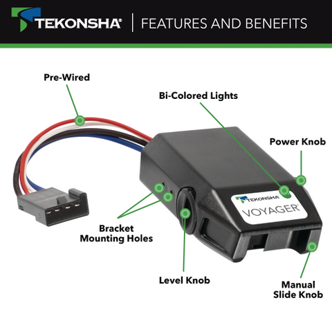 Tekonsha | Voyager® Proportional Brake Controller | 9030 | for Trailers with 1-4 Axles | Black