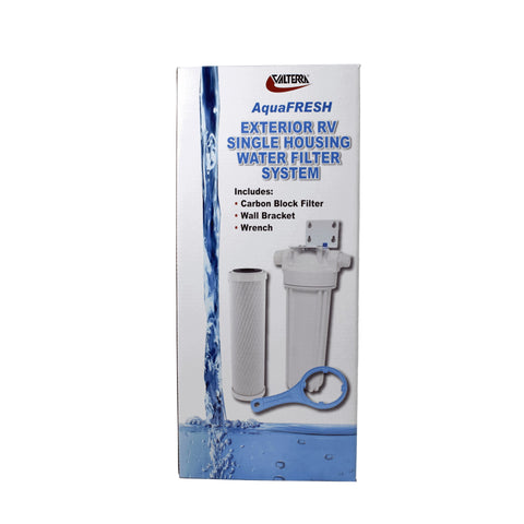 Valterra | AquaFresh Exterior Filter System Single Housing with Carbon Block Cartridge | A01-1138 | with Wall Bracket and Wrench