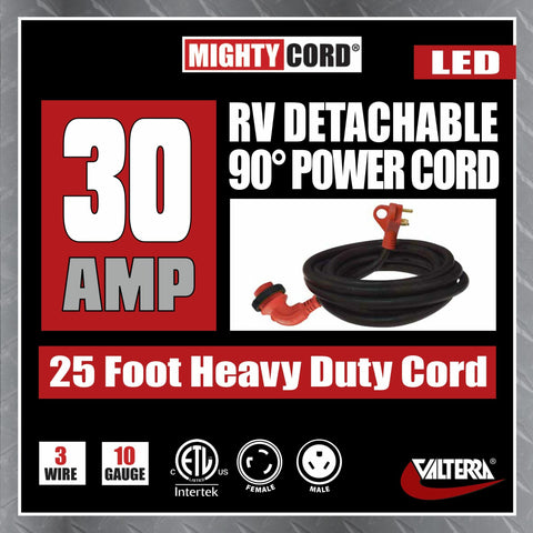 Valterra | RV Power Cord | 30 Amp Twist 90 Degree Lock | A10-3025ED90 | 25'