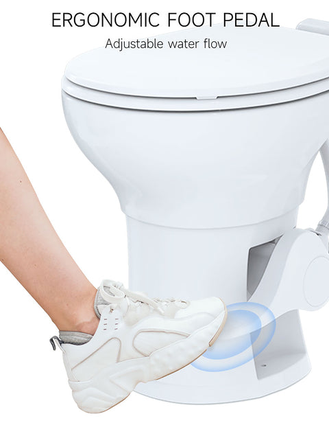 Seaflo | Residential Height RV Toilet | SFRTCH-02-01 | Elongated Ceramic Bowl | Foot Pedal | White