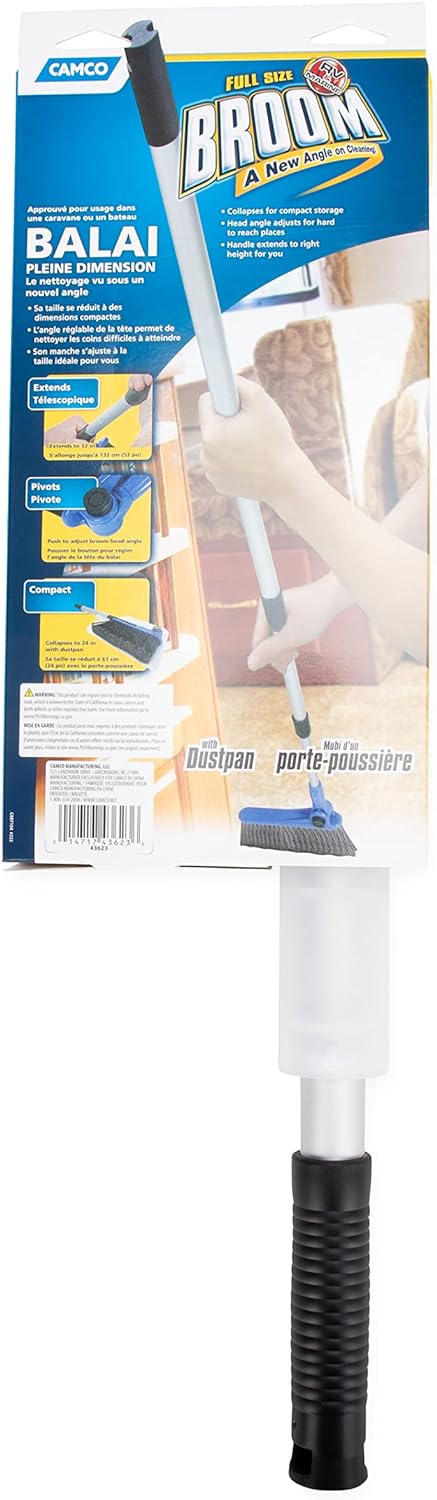 Camco | Adjustable Broom With Dust Pan | 43623