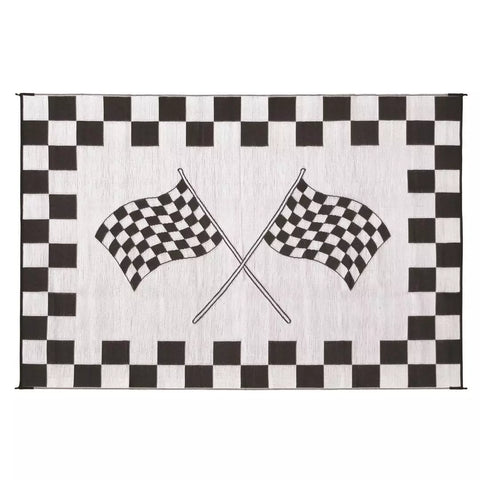 Faulkner | Black & White | Finish Line Design Patio Mat | 48707 | 6' x 9'