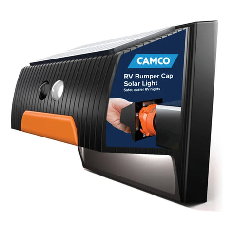 Camco | RV Bumper Cap Mount - Camp Site Light | 40332 | Bumper Mount | Solar Power | Square | White Light - Clear Lens