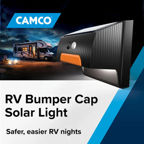 Camco | RV Bumper Cap Mount - Camp Site Light | 40332 | Bumper Mount | Solar Power | Square | White Light - Clear Lens