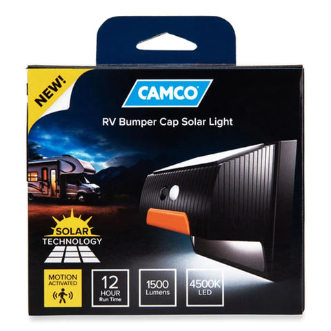 Camco | RV Bumper Cap Mount - Camp Site Light | 40332 | Bumper Mount | Solar Power | Square | White Light - Clear Lens