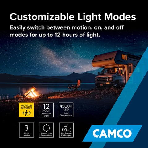 Camco | RV Bumper Cap Mount - Camp Site Light | 40332 | Bumper Mount | Solar Power | Square | White Light - Clear Lens