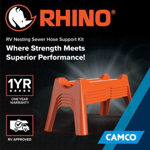 Camco | Rhino Nesting RV Sewer Hose Support | 43072 | Stackable for Storage | With 5 Graduated Sections | Orange