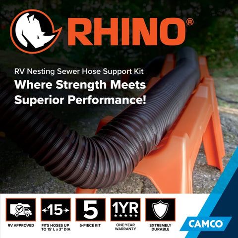 Camco | Rhino Nesting RV Sewer Hose Support | 43072 | Stackable for Storage | With 5 Graduated Sections | Orange
