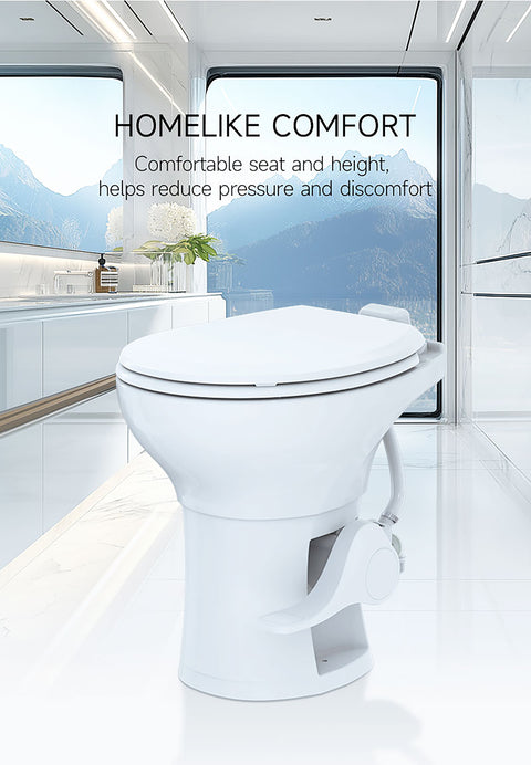 Seaflo | Residential Height RV Toilet | SFRTCH-02-01 | Elongated Ceramic Bowl | Foot Pedal | White