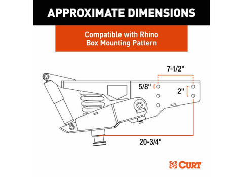 Curt Helux Pin Box Side Profile Dimensions - Rhino Box Mounting Pattern Compatible | United RV Parts