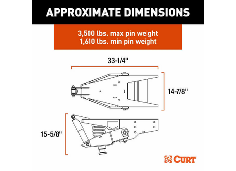 Curt Helux Pin Box Dimensions Diagram - 33-1/4 In Length 3500 Lb Max Pin Weight | United RV Parts