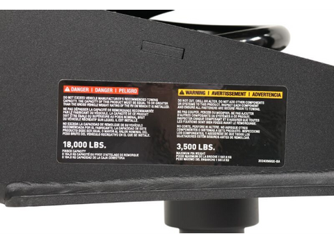 Curt Helux Pin Box Warning Label Detail - 18000 Lb Capacity 3500 Lb Pin Weight Rating | United RV Parts