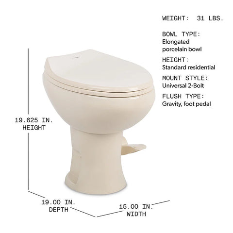 Dometic | 420 Platinum RV Toilet W/ Elongated Porcelain Bowl | 9610008282 | OEM 9610007965 | Standard Height | Bone
