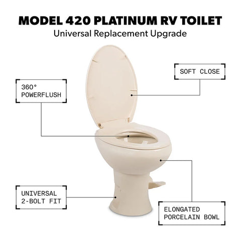 Dometic | 420 Platinum RV Toilet W/ Elongated Porcelain Bowl | 9610008282 | OEM 9610007965 | Standard Height | Bone