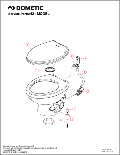 Dometic | 421 Platinum RV Toilet W/ Elongated Porcelain Bowl | 9610008283 | 9610007972  | Short Height | White