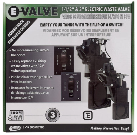 Valterra | E-Valve Electric Waste Valve System | E1013NEVP | with 2 Switches | 1-1/2” & 3” | No Fittings