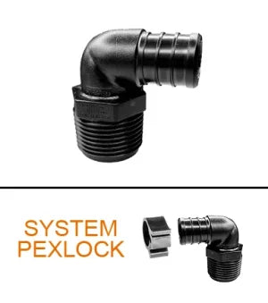 Flair-It | PEXLOCK 1/2" X 1/2" MPT X BARB ELBOW | 30803 | 90 Degree | Single | Black
