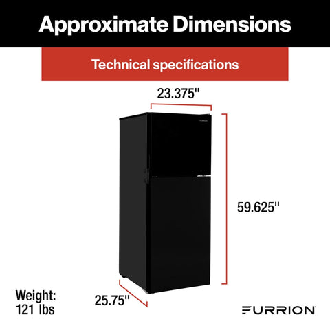 Furrion | 10.6 Cu. Ft. RV Refrigerator | 2024120714 | FCR11DCGTA-BG-RHH-B | Right Hand Hinge | 12v DC | 2 Door | Black Gloss