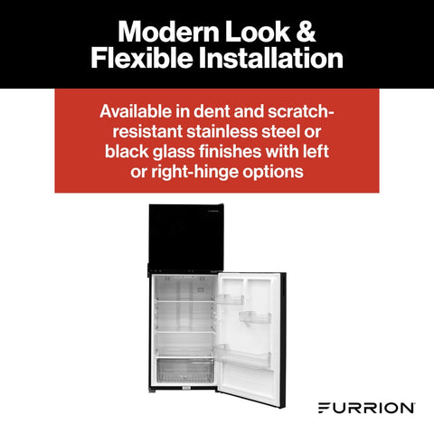 Furrion | 10.6 Cu. Ft. RV Refrigerator | 2024120714 | FCR11DCGTA-BG-RHH-B | Right Hand Hinge | 12v DC | 2 Door | Black Gloss